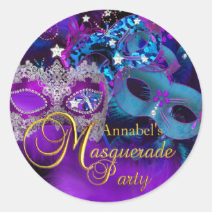 Autocollant Fête de Masques Rose Violet & Bleu