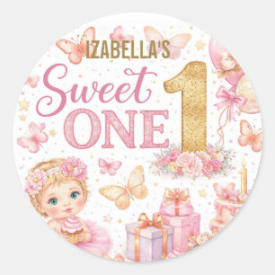 Autocollant Fille 1er Anniversaire Papillon Rose S