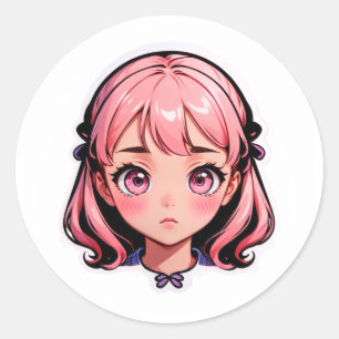 Autocollant Fille Anime - Cheveux Roses Style Chib