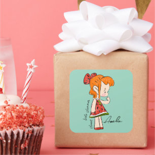 Autocollant fille pastèque