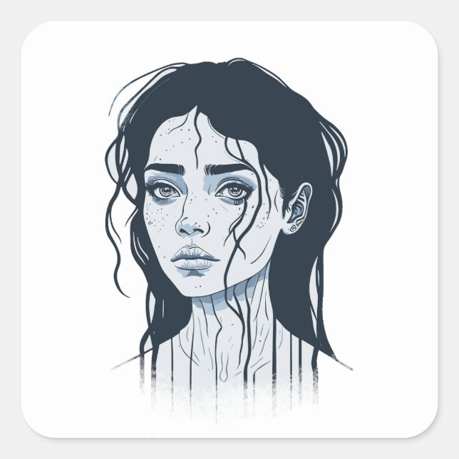 Autocollant fille triste (Devant)