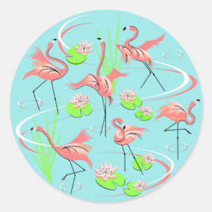 Autocollant Flamant rose Fandango Round