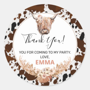Autocollant Fleur Boho Highland Cow Anniversaire F