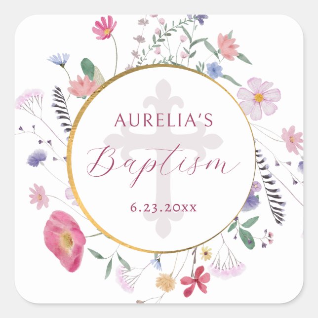 Autocollant fleur sauvage Cercle Baptême (Devant)