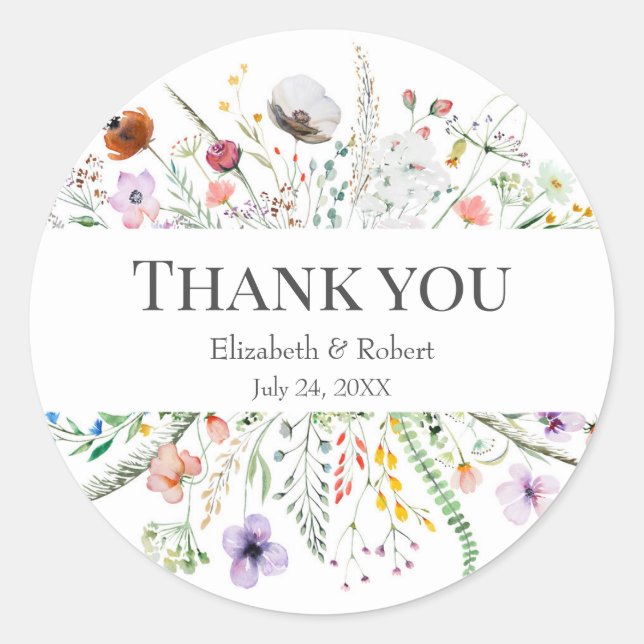 Autocollant fleur sauvage Mariage Merci Meadow (Devant)
