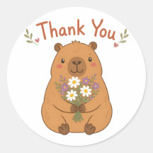 Autocollant Fleurs Sauvages Merci Capybara Mignon