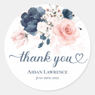 Autocollant floral bleu marine et rose pâle