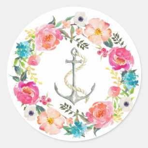Autocollant floral d'Ancre d'aquarelle