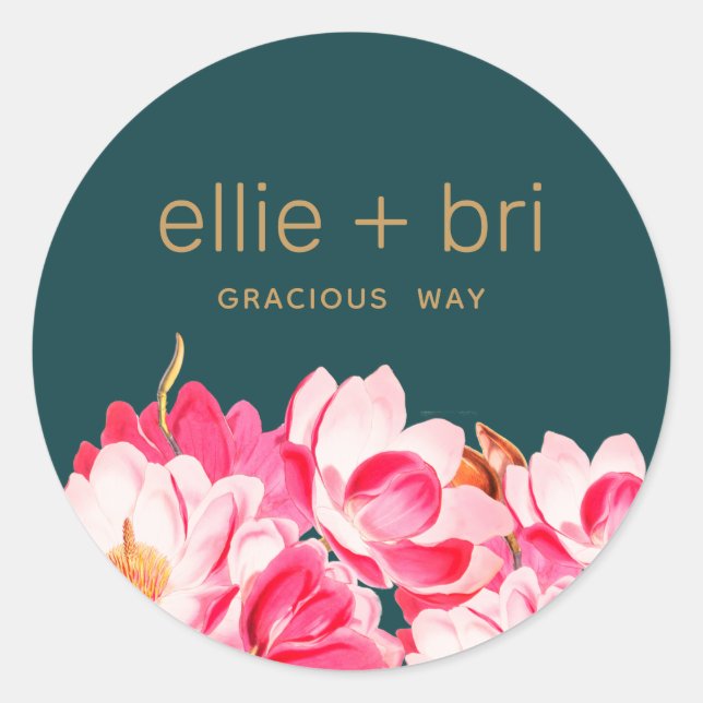 Autocollant floral de magnolia à l'aquarelle rose  (Devant)