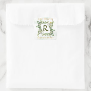Autocollant floral de Seder avec monogramme de Pâq