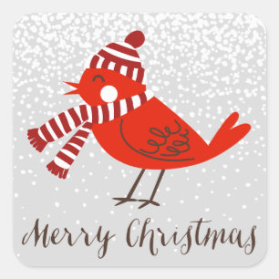 Autocollant floral de vacances d'oiseau de Noël