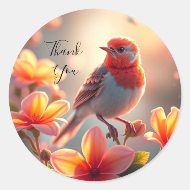 Autocollant floral d'oiseau orange (Devant)