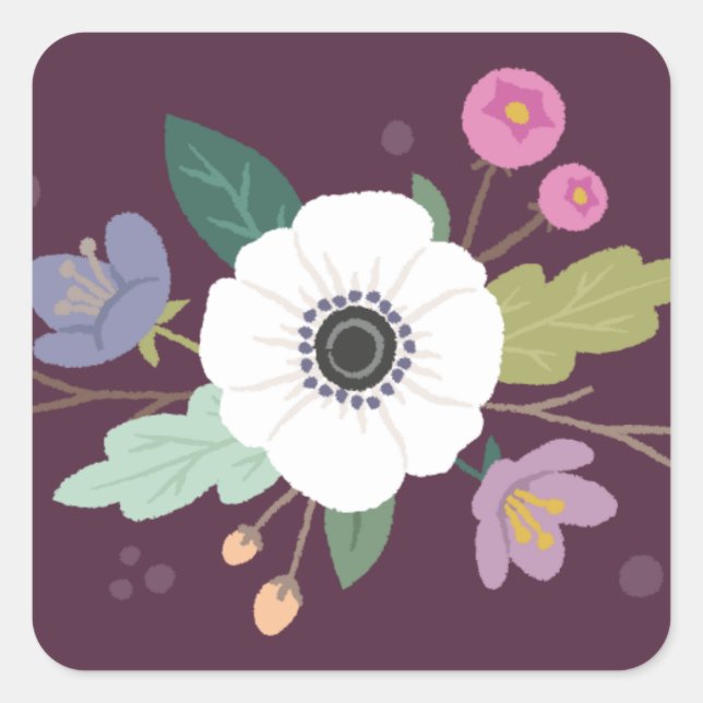 Autocollant Floral Love Valentine's Day - Plum (Devant)