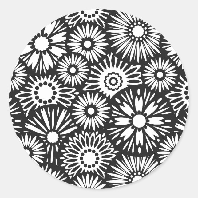 Autocollant floral noir et blanc (Devant)