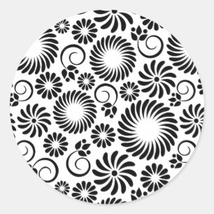 Autocollant floral noir et blanc