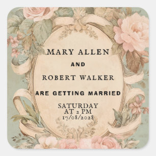 Autocollant floral rétro vintage rose et menthe