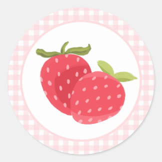 Autocollant Fraises à carreaux rose rustique