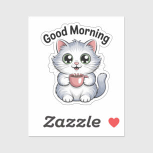 Autocollant « Good Morning » avec un chat mignon e