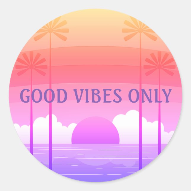 Autocollant Good Vibes Pink/Purple Retro Beach Sun (Devant)