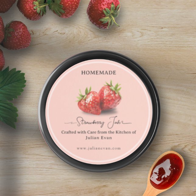 Autocollant Gourmet Maison Fraise Aquarelle (Watercolor Strawberry Homemade Gourmet Sticker)