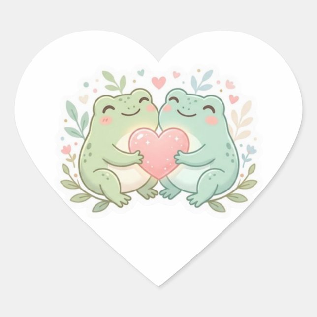Autocollant Grenouille Couple Mignon Deux Grenouil (Devant)