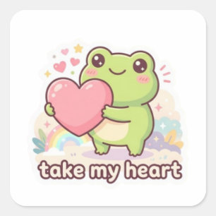 Autocollant Grenouille Prends Mon Cœur Grenouille
