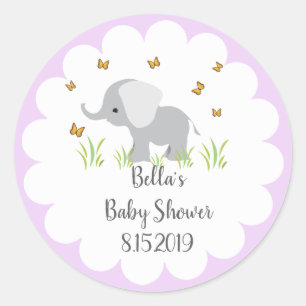 Autocollant gris de baby shower d'éléphant