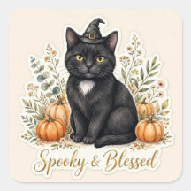 Autocollant Halloween Chat Noir Spooky & Blessed
