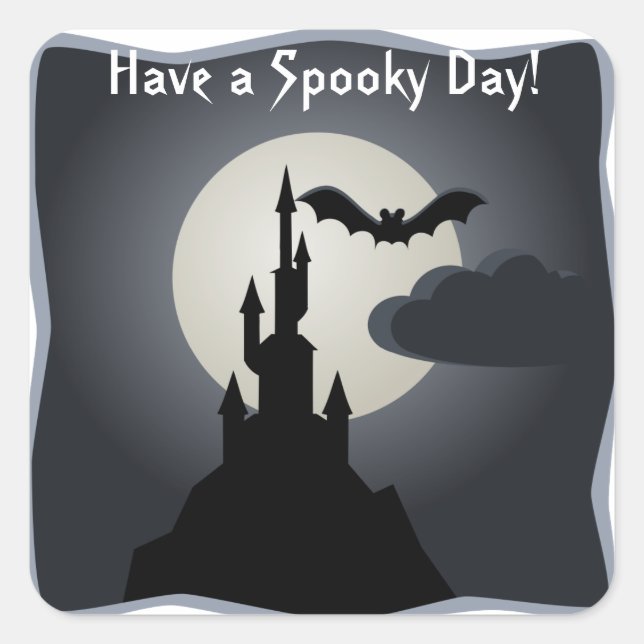 Autocollant Halloween Château, Chauve-Souris et Pl (Devant)