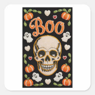Autocollant Halloween crâne BOO brodé mignon