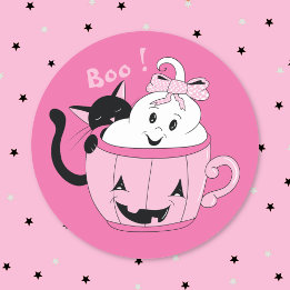 Autocollant Halloween Rose Chat Noir Fantôme Migno