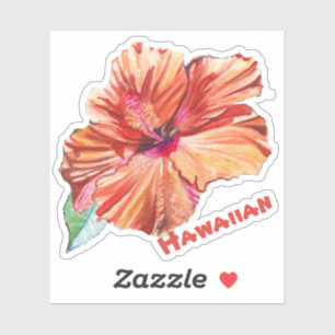 Autocollant hawaïen d'aquarelle d'Orange Hibiscus