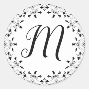 Autocollant initial de lettres noires et blanches 