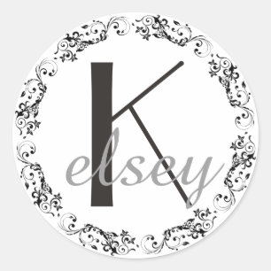 Autocollant initial de lettres noires et blanches