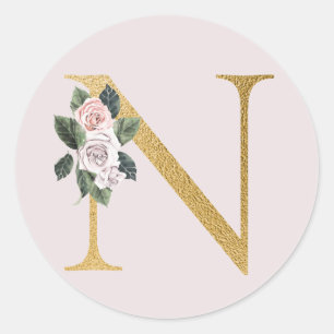 Autocollant initiales or roses de printemps lettre