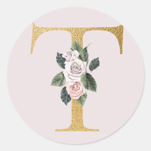 Autocollant initiales or roses de printemps lettre