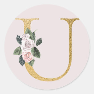 Autocollant initiales or roses de printemps lettre