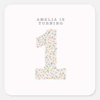 Autocollant Invitation Floral One First Birthday