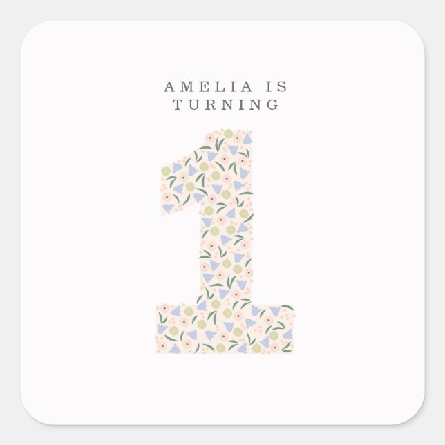 Autocollant Invitation Floral One First Birthday (Devant)