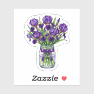 Autocollant Iris Aquarelle Pot Mason Violet Fleur
