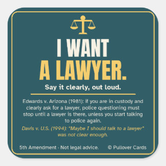 Autocollant « Je veux un avocat » – Droit à un con