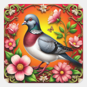Autocollant joli pigeon oiseau floral coloré