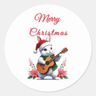 Autocollant Joyeux Noël Guitare Lapin