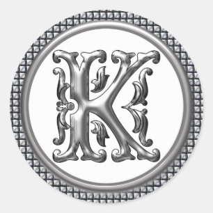 Autocollant K rond initial en argent