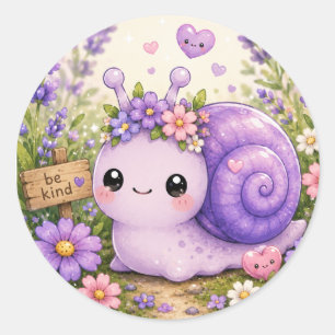 Autocollant Kawaii Floral Escargot Violet Adorable