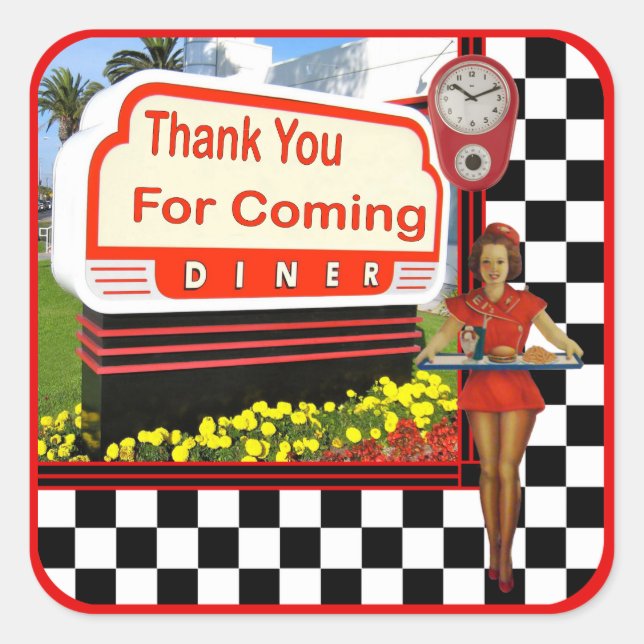Autocollant les années 50 Retro Diner Merci (Devant)