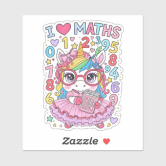 Autocollant Licorne Mignonne J'adore les Maths pou