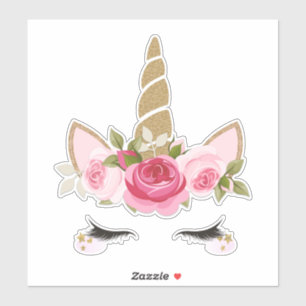 Autocollant Licorne Or Fleurs Roses Mignon Tendanc