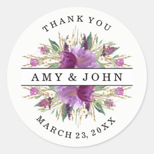 Autocollant Mariage à l'aquarelle moderne violet