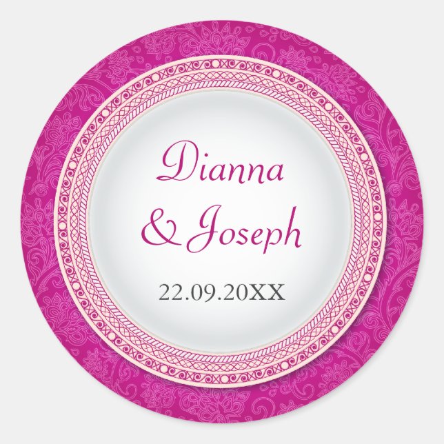 Autocollant Mariage baroque Fuchsia Plaque (Devant)